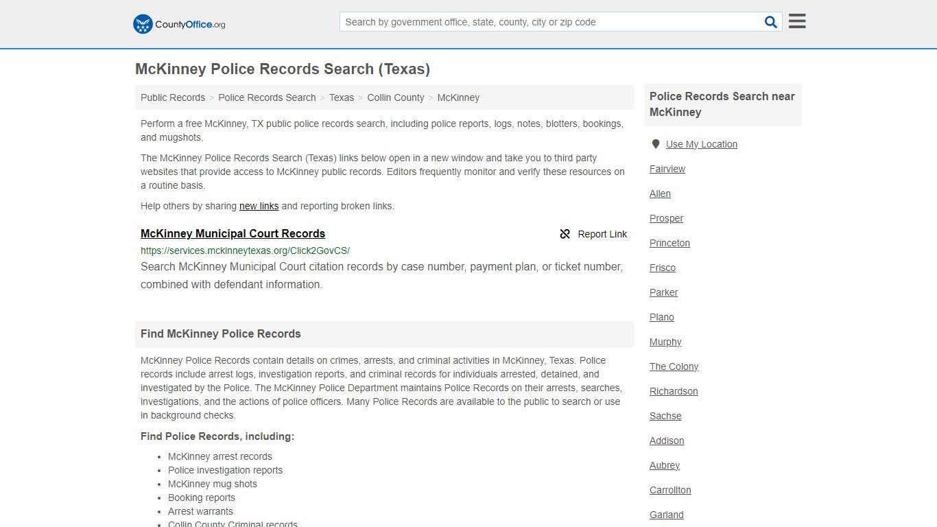 McKinney Police Records Search (Texas) - County Office